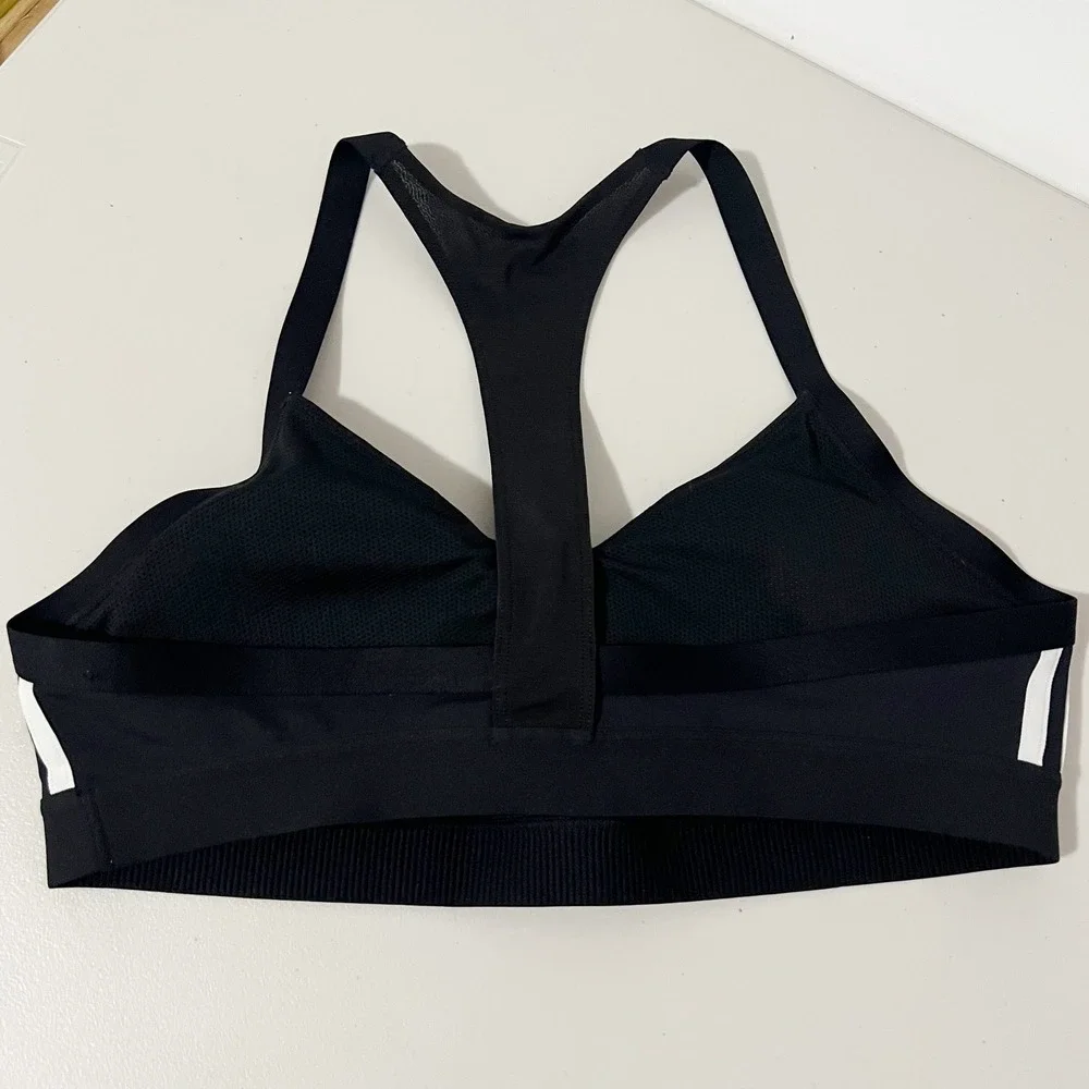 Adidas Womens XL Black White 3-Stripe Racerback V-Neck Medium Support Sports Bra